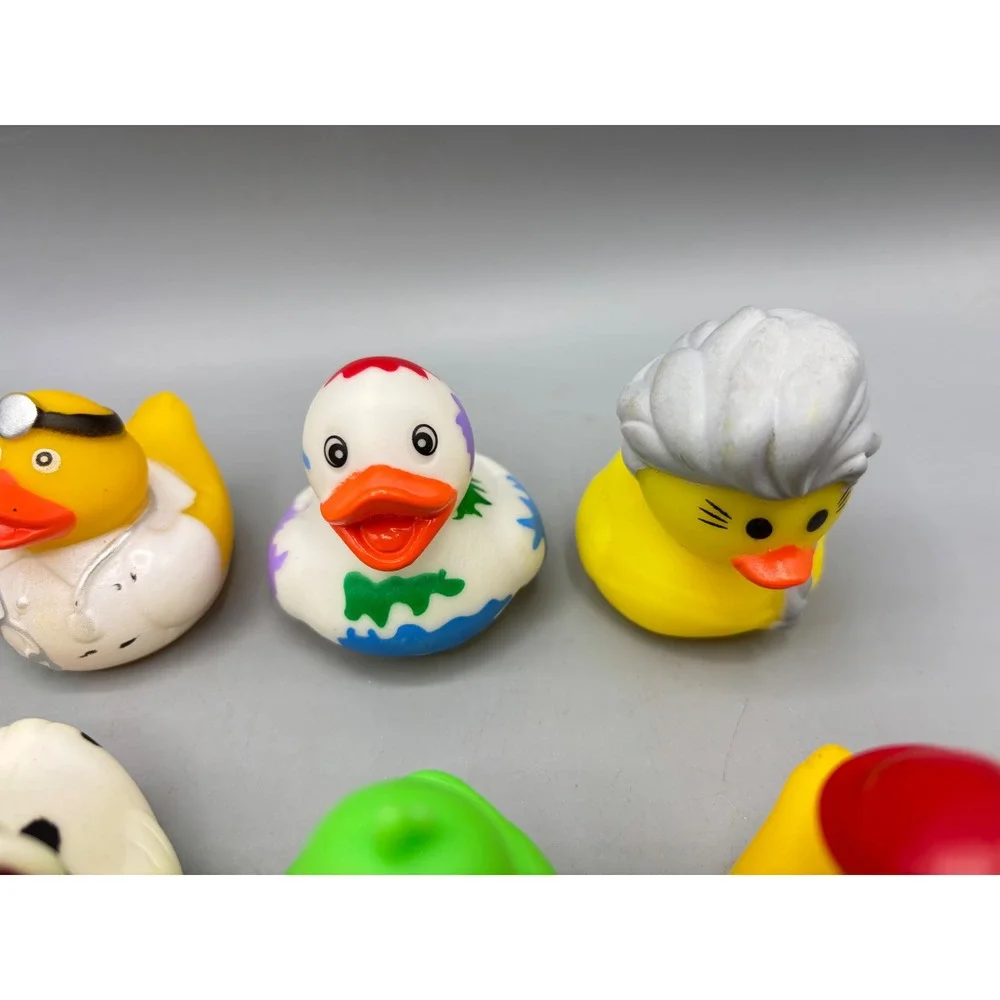 Assorted Novelty Rubber Ducks Lot of 12 Jeep Ducking Cow Cat Doctor Dragon 2in